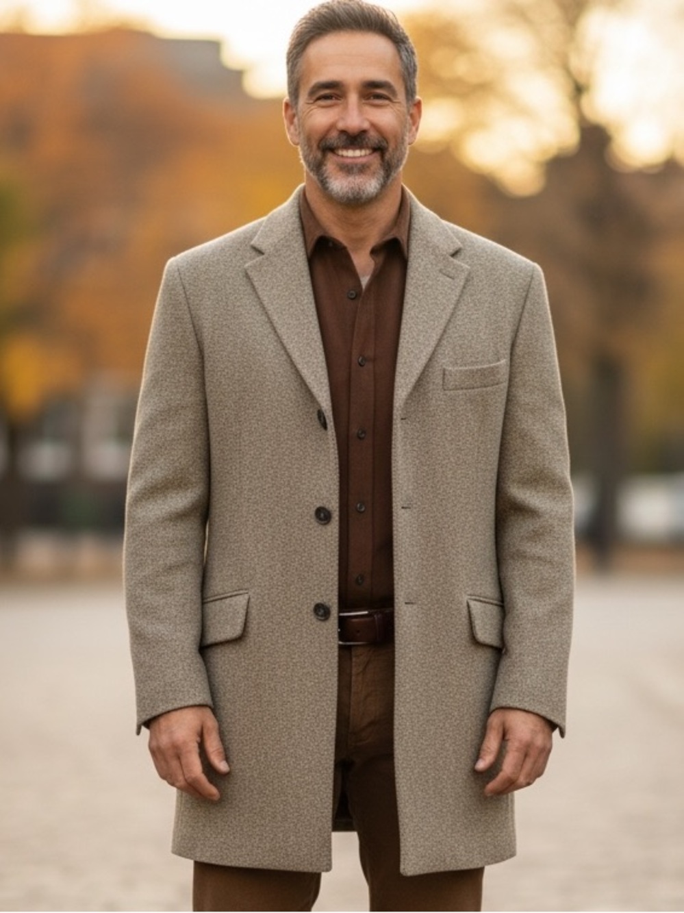 Oliver Browne Chelsea England Pure Wool Top Coat Mens 42 in Olive Green and Tan